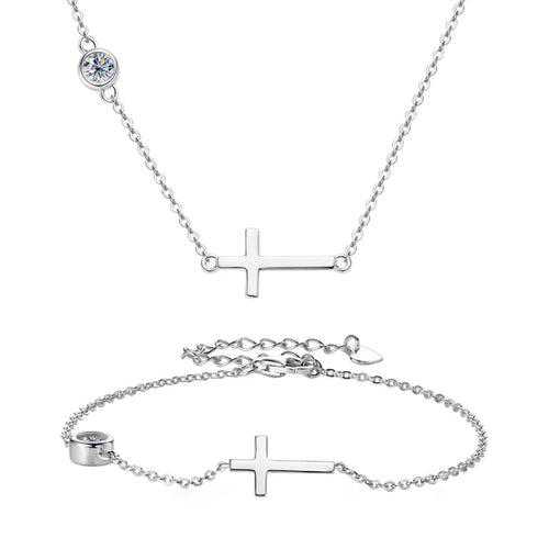 CROSS MOISSANITE NECKLACE & BRACELET SET - Faith & Glow Co.