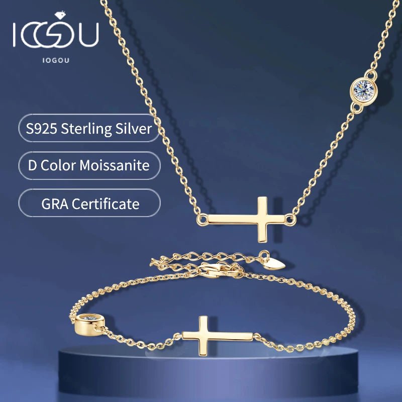 CROSS MOISSANITE NECKLACE & BRACELET SET - Faith & Glow Co.