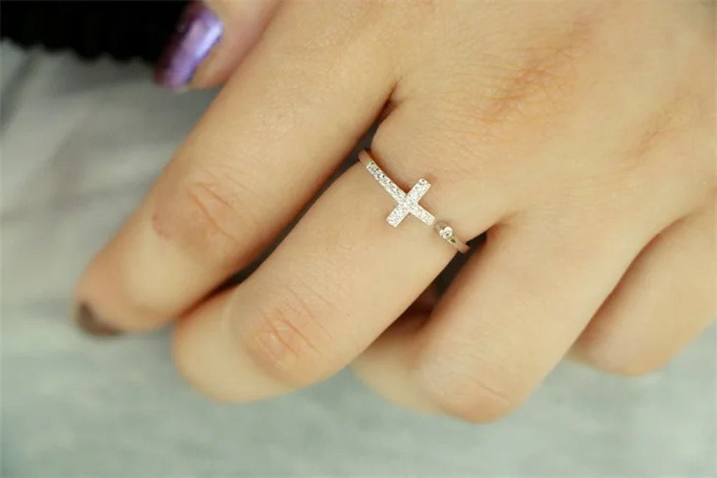 CZ ADJUSTABLE CROSS RING 925 - Faith & Glow Co.