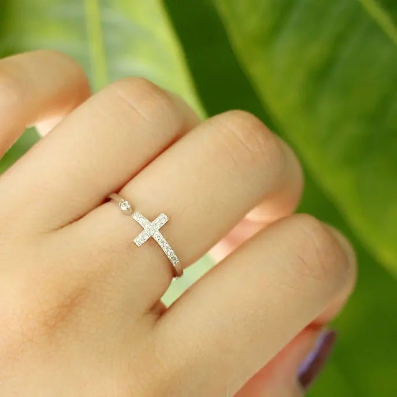 CZ ADJUSTABLE CROSS RING 925 - Faith & Glow Co.