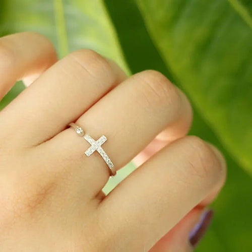 CZ ADJUSTABLE CROSS RING 925 - Faith & Glow Co.