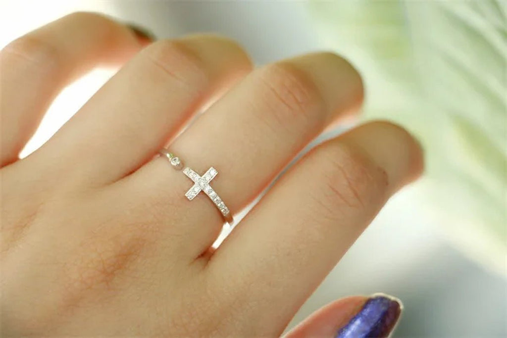 CZ ADJUSTABLE CROSS RING 925 - Faith & Glow Co.