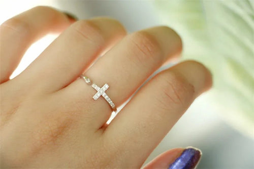 CZ ADJUSTABLE CROSS RING 925 - Faith & Glow Co.