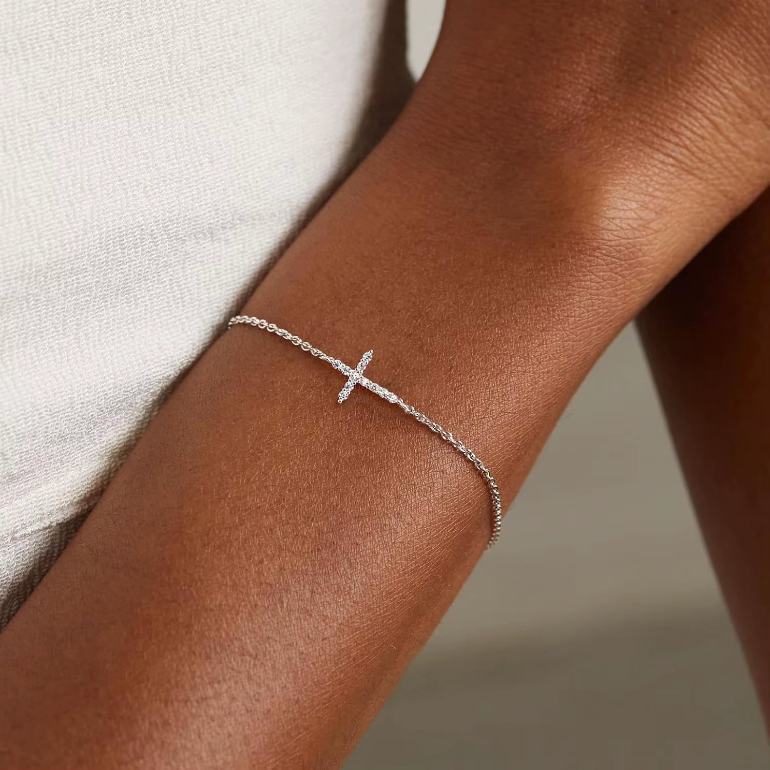 CZ CROSS BRACELET 925 - Faith & Glow Co.