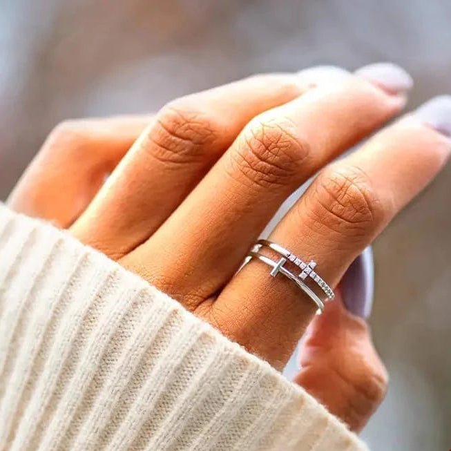 DOUBLE CROSS MOISSANITE RING 925 - Faith & Glow Co.