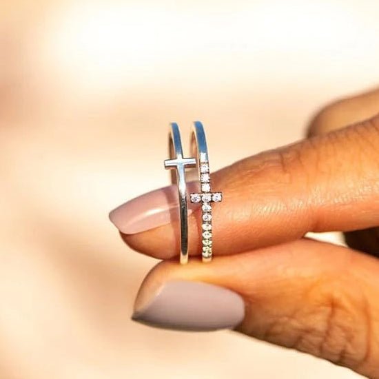 DOUBLE CROSS MOISSANITE RING 925 - Faith & Glow Co.
