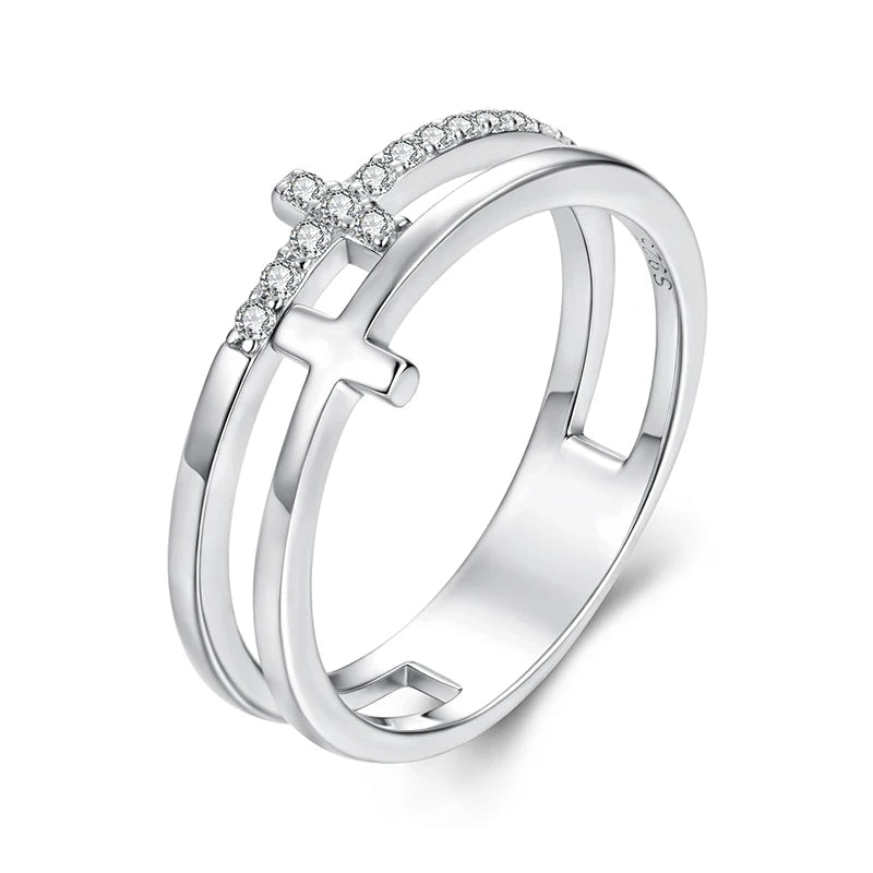 DOUBLE CROSS MOISSANITE RING 925 - Faith & Glow Co.