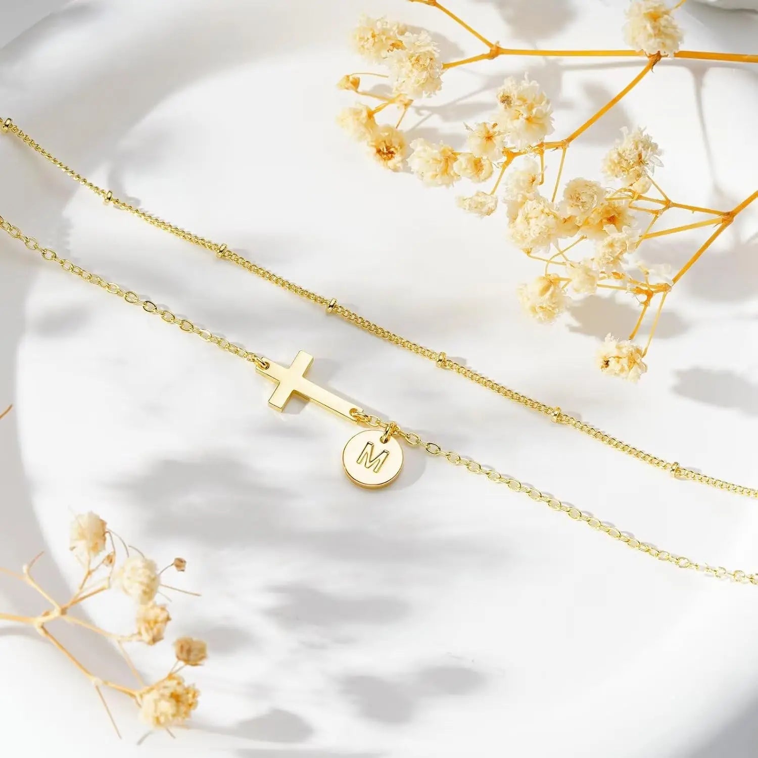 GOLD CROSS & INITIAL BRACELET - Faith & Glow Co.