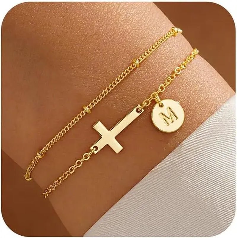 GOLD CROSS & INITIAL BRACELET - Faith & Glow Co.