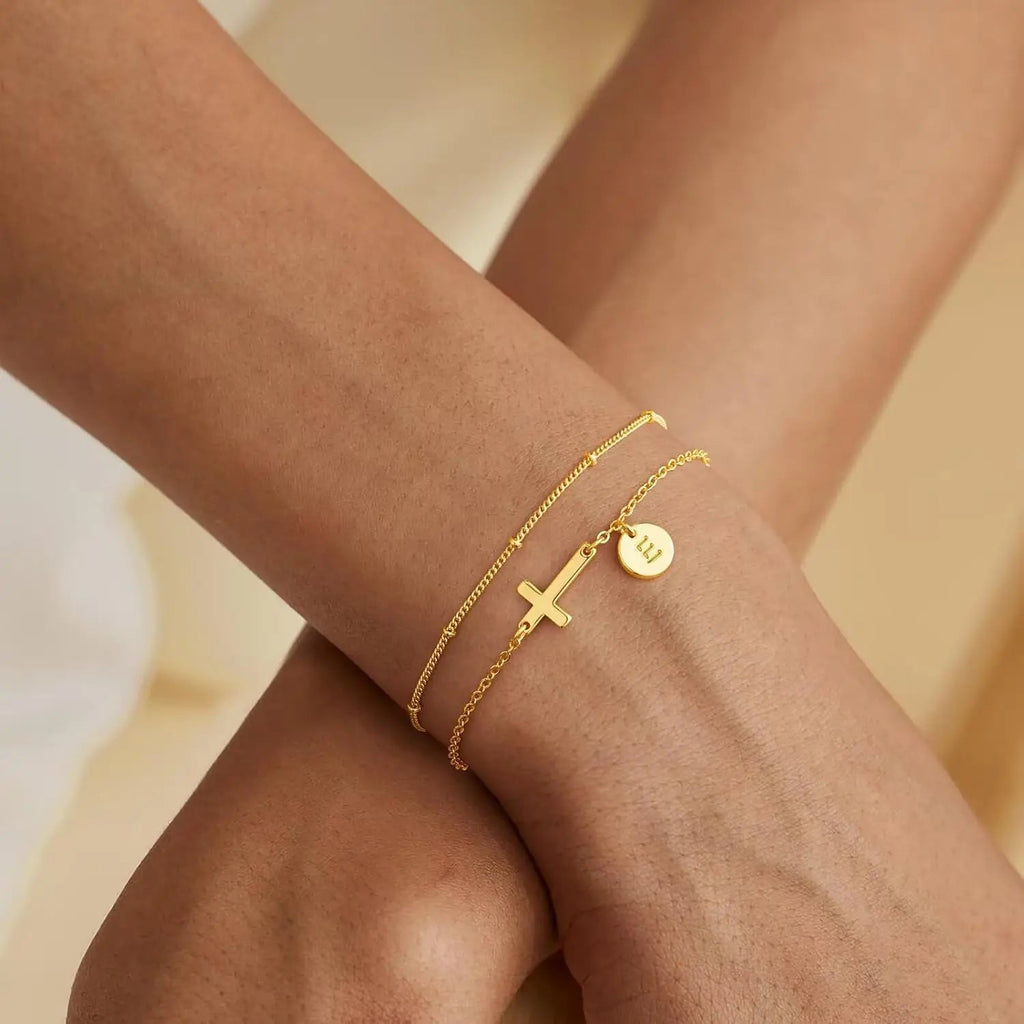 GOLD CROSS & INITIAL BRACELET - Faith & Glow Co.