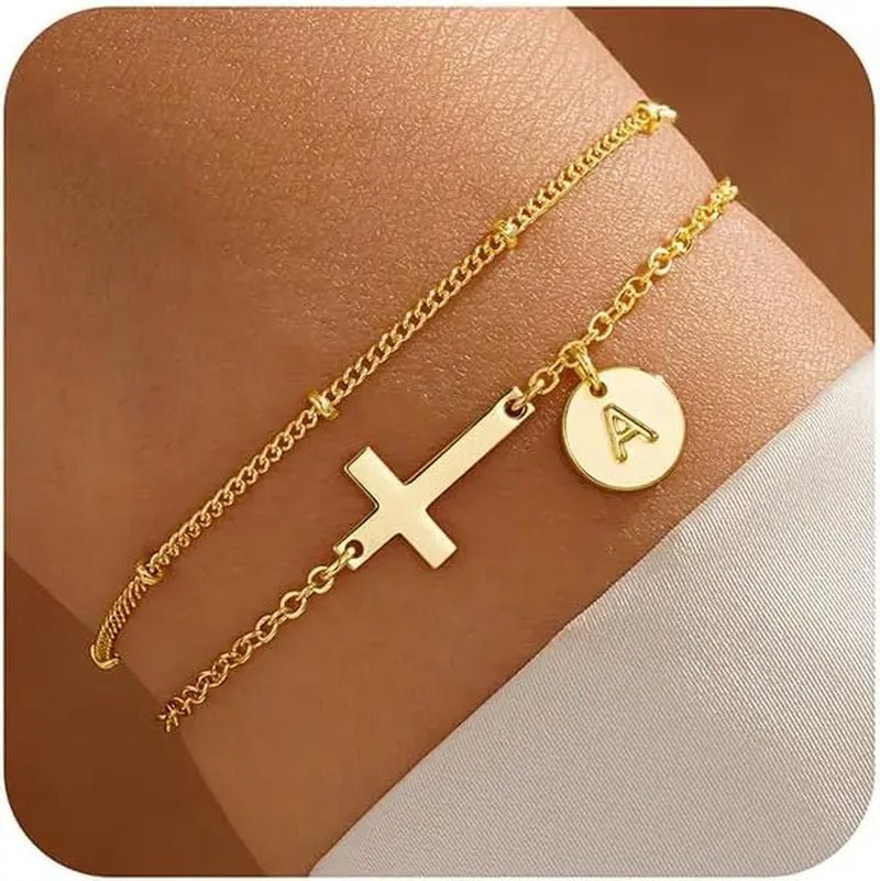 GOLD CROSS & INITIAL BRACELET - Faith & Glow Co.