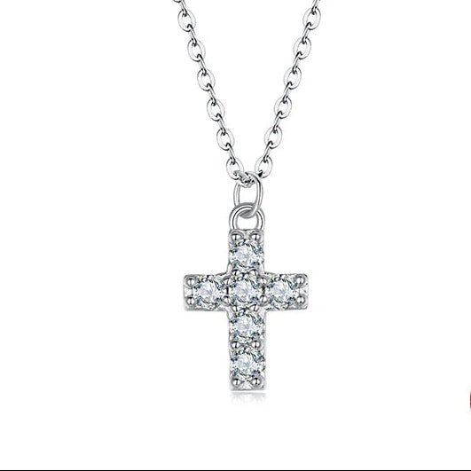 MOISSANITE CROSS NECKLACE 925 WHITE GOLD PLATED - Faith & Glow Co.