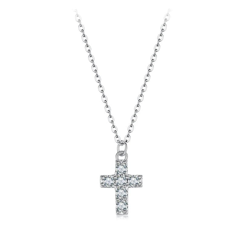MOISSANITE CROSS NECKLACE 925 WHITE GOLD PLATED - Faith & Glow Co.