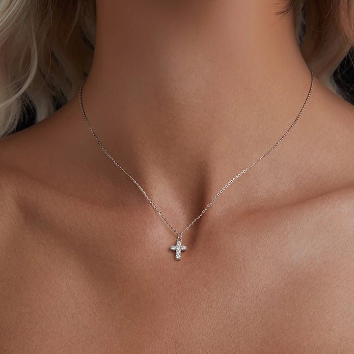 MOISSANITE CROSS NECKLACE 925 WHITE GOLD PLATED - Faith & Glow Co.