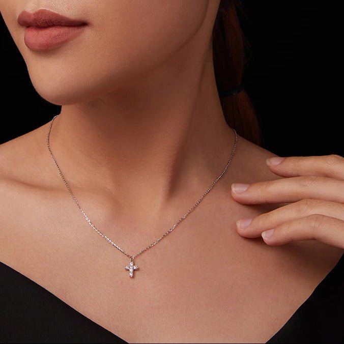 MOISSANITE CROSS NECKLACE & EARRINGS SET 925 WHITE GOLD PLATED - Faith & Glow Co.