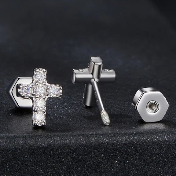 MOISSANITE CROSS NECKLACE & EARRINGS SET 925 WHITE GOLD PLATED - Faith & Glow Co.